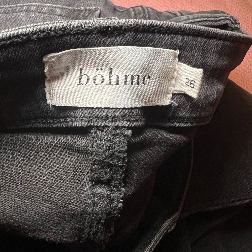 Böhme Womens Wide Leg Jeans Washed Black High Rise Raw Hem Size 26 - Picture 7 of 9